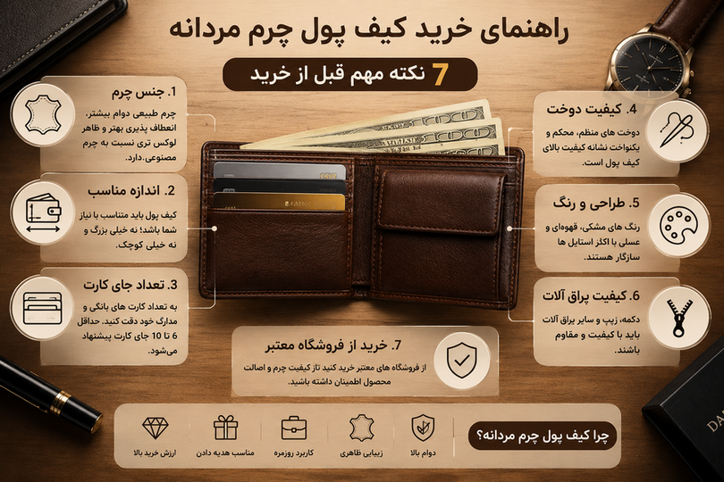 راهنمای خرید کیف پول چرم مردانه؛ ۷ نکته مهم قبل از خرید