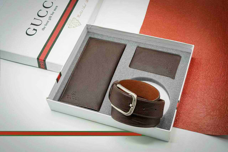 خرید ست کیف پول مردانه سه تیکه چرم مصنوعی گوچی جعبه هاردباکس