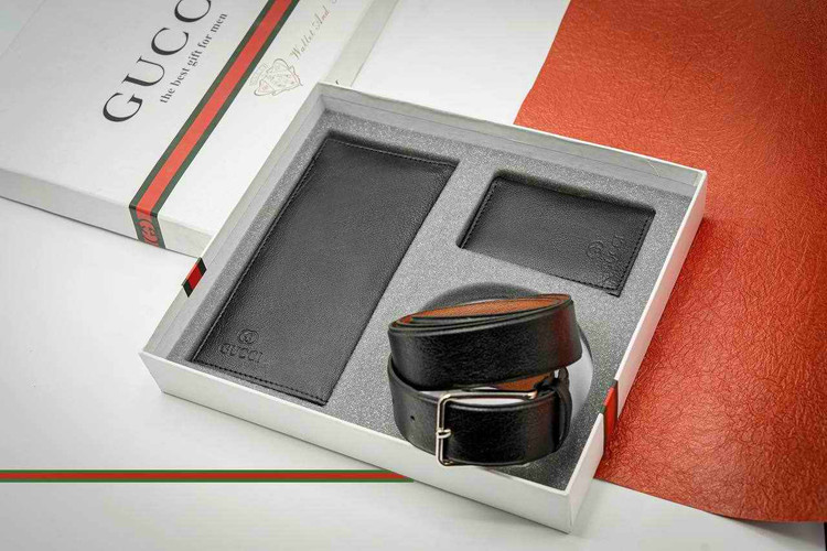 خرید ست کیف پول مردانه سه تیکه چرم مصنوعی گوچی جعبه هاردباکس