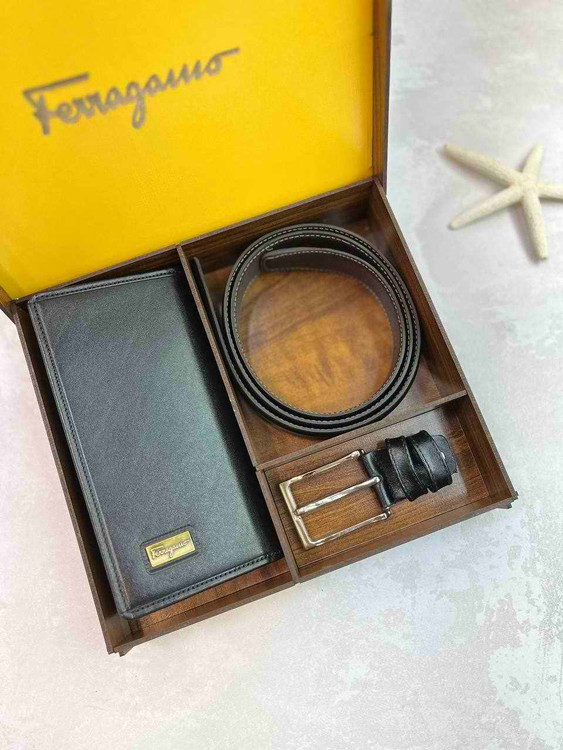 خرید ست چرم گاوی مردانه دو تیکه کمربند و کیف کتی چرم فراگاما