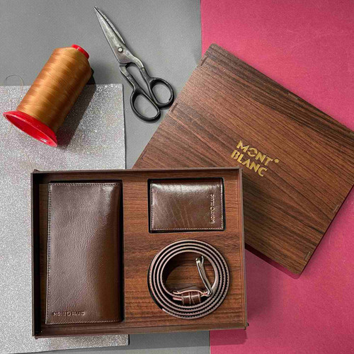 خرید ست کیف پول مردانه سه تیکه چرم گاوی مونت بلنک