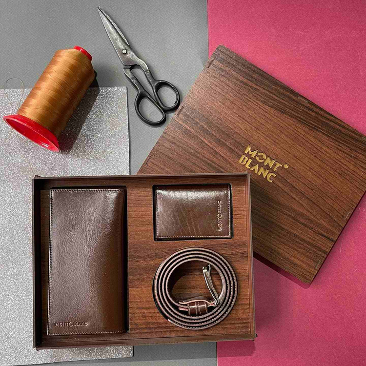 خرید ست کیف پول مردانه سه تیکه چرم گاوی مونت بلنک