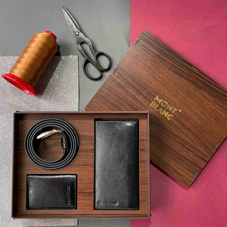 خرید ست کیف پول مردانه سه تیکه چرم گاوی مونت بلنک