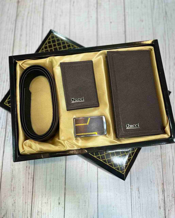 خرید ست کیف پول مردانه سه تیکه چرم مصنوعی گوچی