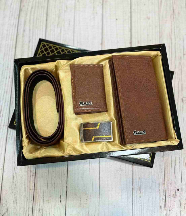 خرید ست کیف پول مردانه سه تیکه چرم مصنوعی گوچی