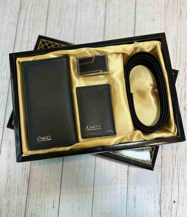 خرید ست کیف پول مردانه سه تیکه چرم مصنوعی گوچی