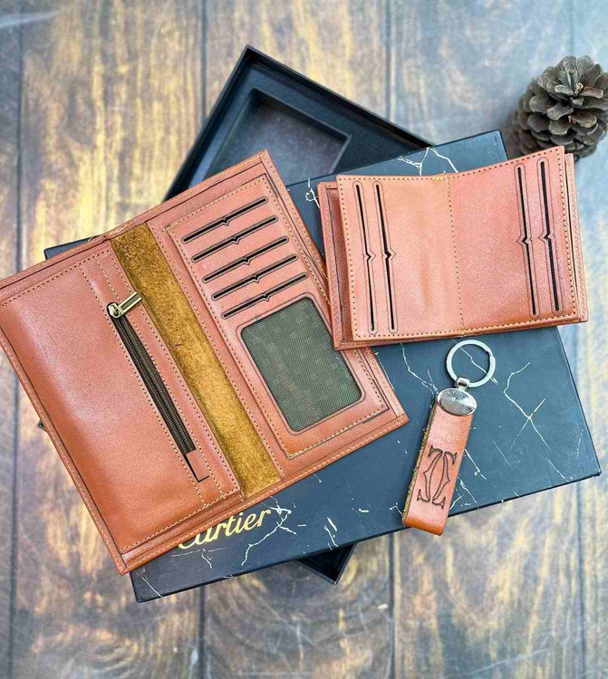 خرید ست کیف پول مردانه 4تیکه چرم گاوی طبیعی برند اوکارو با بسته بندی هاردباکس