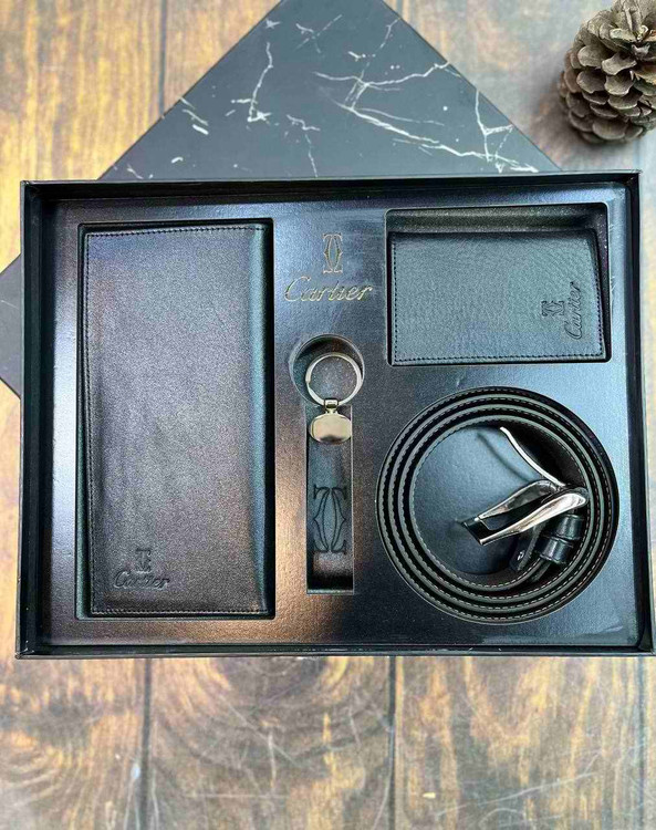 خرید ست کیف پول مردانه 4تیکه چرم گاوی طبیعی برند اوکارو با بسته بندی هاردباکس