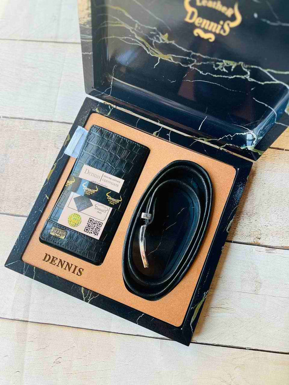 خرید ست کیف پول کتی مردانه دو تیکه چرم گاوی طبیعی اعلا با بسته بندی شیک برند دنیس