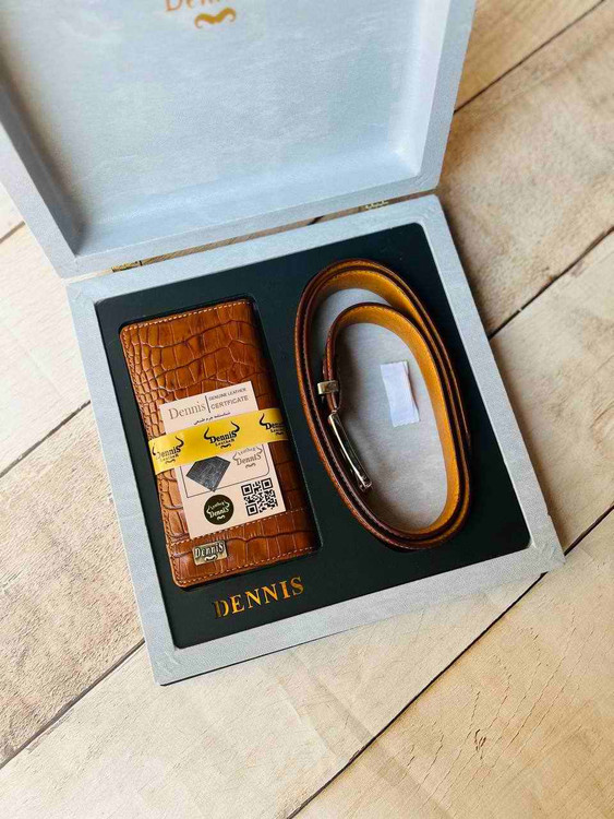 خرید ست کیف پول کتی مردانه دو تیکه چرم گاوی طبیعی اعلا با بسته بندی شیک برند دنیس