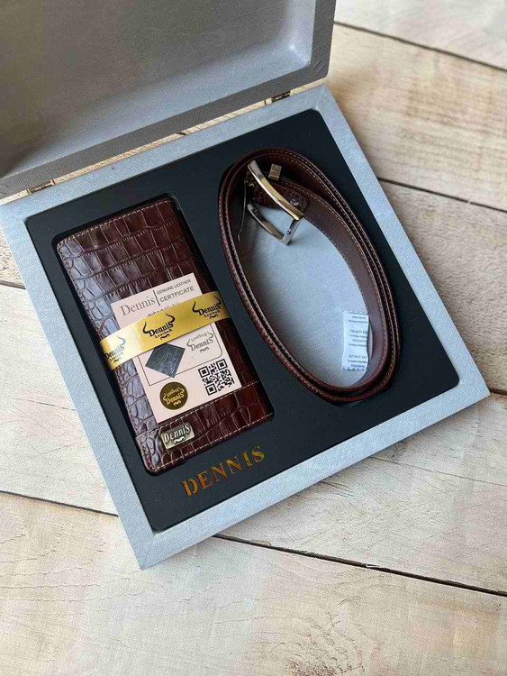 خرید ست کیف پول کتی مردانه دو تیکه چرم گاوی طبیعی اعلا با بسته بندی شیک برند دنیس