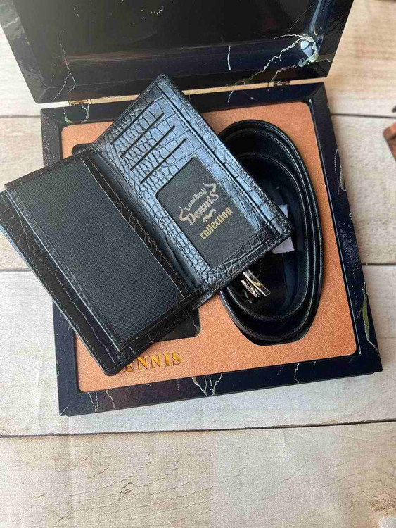 خرید ست کیف پول کتی مردانه دو تیکه چرم گاوی طبیعی اعلا با بسته بندی شیک برند دنیس
