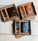 خرید ست کیف مردانه چرم گاوی جاکارتی و جاکلیدی اعلا با بسته بندس چوبی برند فراگاما