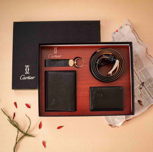 خرید ست کیف پول مردانه جیبی چرم گاوی 4تیکه اعلا با بسته بندی هارد باکس برندکارتیر