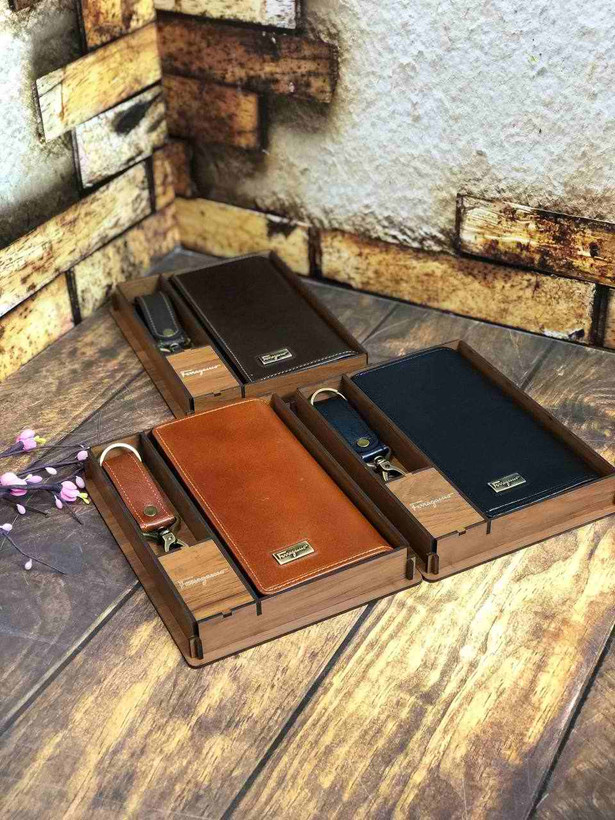 خرید ست کیف پول کتی مردانه چرم گاوی فراگاما