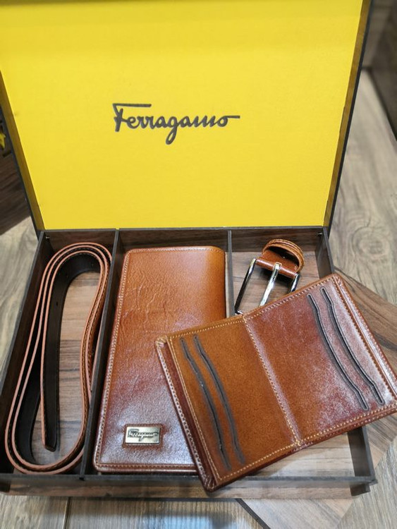 خرید ست چرم گاوی کیف پول مردانه 3تیکه فراگاما