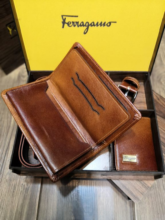 خرید ست چرم گاوی کیف پول مردانه 3تیکه فراگاما
