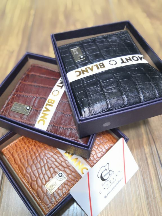 خرید کیف پول جیبی چرم گاوی طبیعی کرو برند مونت بلانک