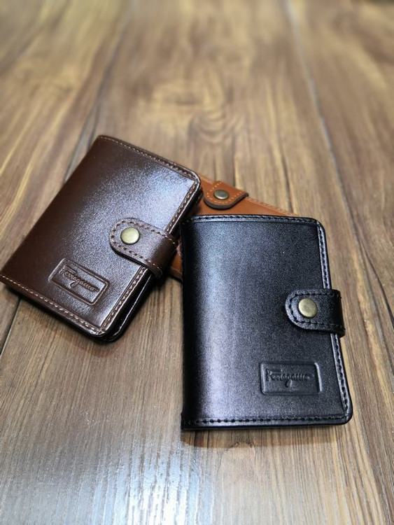 خرید جاکارتی چرم گاوی طبیعی دو البوم دکمه دار برند فراگاما