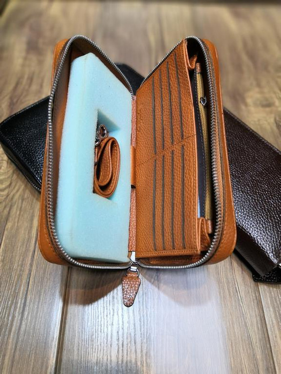 خرید کیف پول دستی چرم گاوی طبیعی دور زیپ اعلا