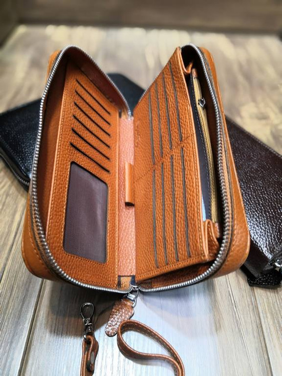 خرید کیف پول دستی چرم گاوی طبیعی دور زیپ اعلا