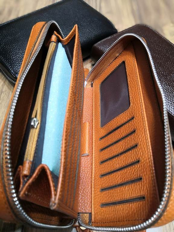 خرید کیف پول دستی چرم گاوی طبیعی دور زیپ اعلا