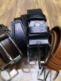خرید کمربند چرم گاوی مردانه 3.5 سانت قلاب استیل زبانه دار