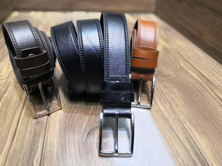 خرید کمربند چرم گاوی مردانه 3.5 سانت قلاب استیل زبانه دار
