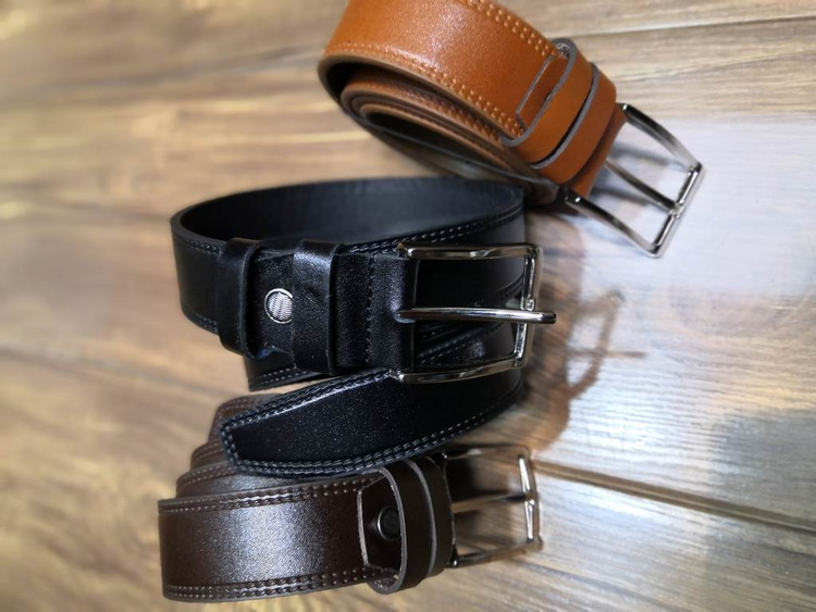خرید کمربند چرم گاوی مردانه 3.5 سانت قلاب استیل زبانه دار