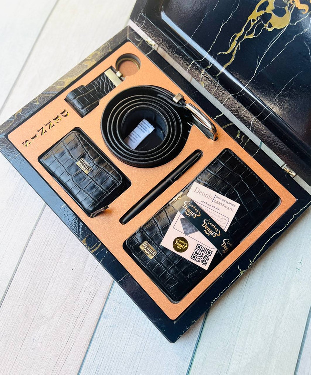 خرید ست کیف پول چرم گاوی طبیعی اصل کرو 5 تیکه برند دنیس با ضمانت نامه محصول