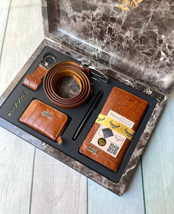 خرید ست کیف پول چرم گاوی طبیعی اصل کرو 5 تیکه برند دنیس با ضمانت نامه محصول