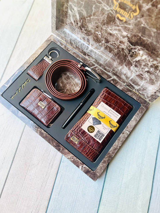 خرید ست کیف پول چرم گاوی طبیعی اصل کرو 5 تیکه برند دنیس با ضمانت نامه محصول