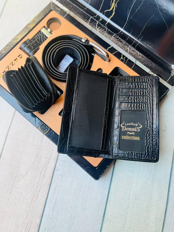 خرید ست کیف پول چرم گاوی طبیعی اصل کرو 5 تیکه برند دنیس با ضمانت نامه محصول