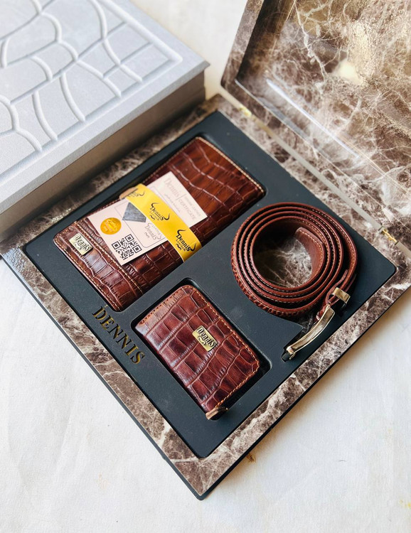 خرید ست کیف پول چرم گاوی طبیعی اصل کرو 3تیکه کتی برند دنیس با ضمانت نامه محصول