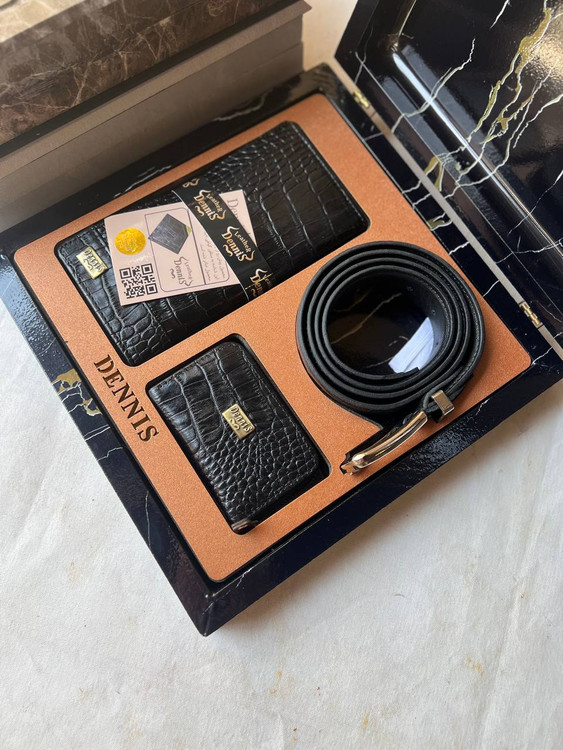 خرید ست کیف پول چرم گاوی طبیعی اصل کرو 3تیکه کتی برند دنیس با ضمانت نامه محصول