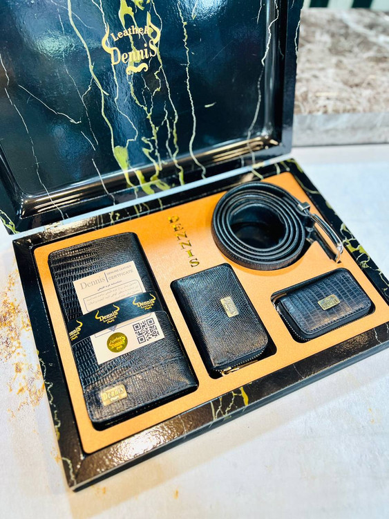 خرید ست چرم گاوی طبیعی لزارد 4تیکه برند دنیس با ضمانت نامه