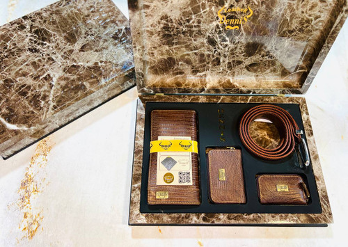 خرید ست چرم گاوی طبیعی لزارد 4تیکه برند دنیس با ضمانت نامه