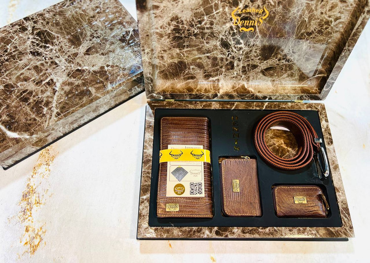 خرید ست چرم گاوی طبیعی لزارد 4تیکه برند دنیس با ضمانت نامه