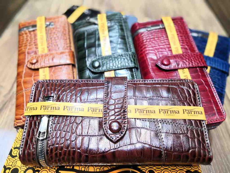 خرید کیف پول زنانه چرم گاوی طبیعی اصل کرو رنگی پارما