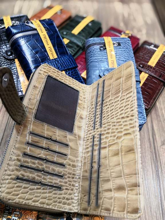 خرید کیف پول زنانه چرم گاوی طبیعی اصل کرو رنگی پارما