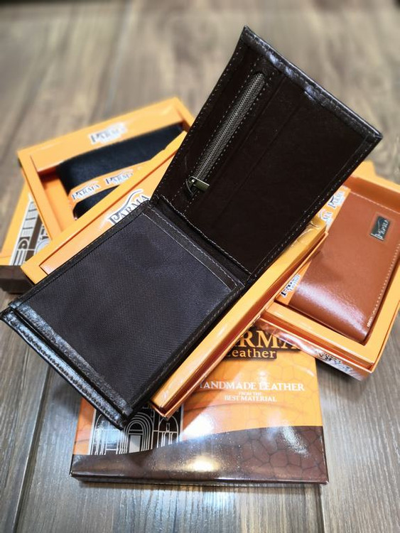 خرید کیف پول جیبی دوالبوم چرم گاوی طبیعی مارک فلزی پارما