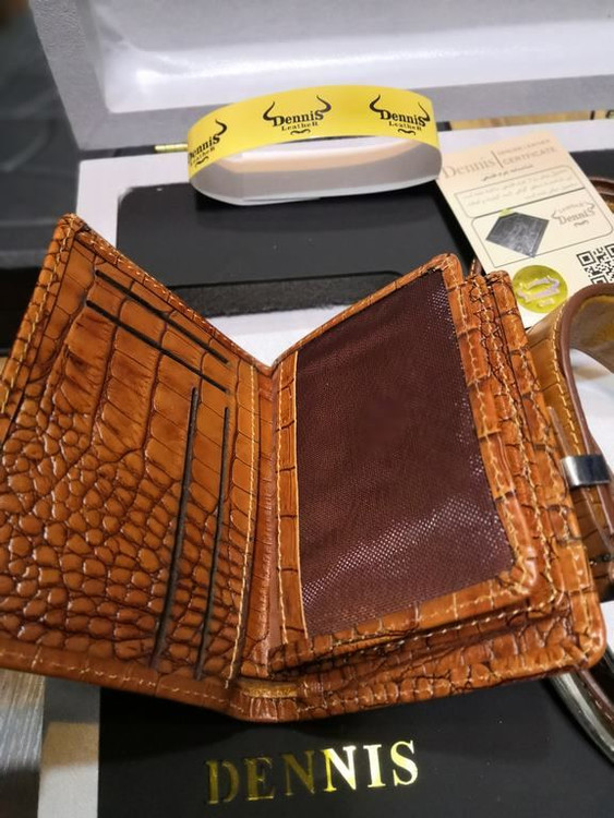 خرید ست کیف پول جیبی مردانه دو تیکه چرم گاوری طبیعی کرو دنیس