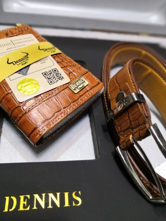 خرید ست کیف پول جیبی مردانه دو تیکه چرم گاوری طبیعی کرو دنیس