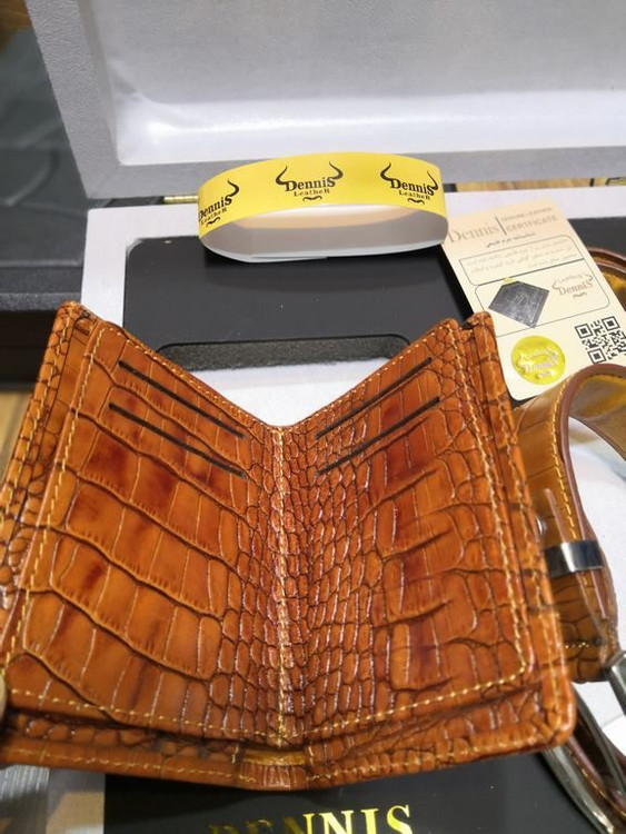 خرید ست کیف پول جیبی مردانه دو تیکه چرم گاوری طبیعی کرو دنیس