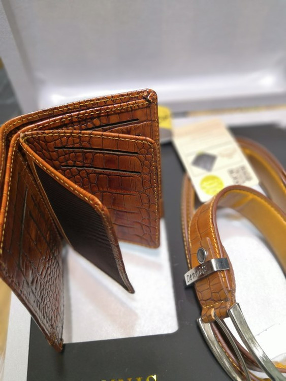 خرید ست کیف پول جیبی مردانه دو تیکه چرم گاوری طبیعی کرو دنیس