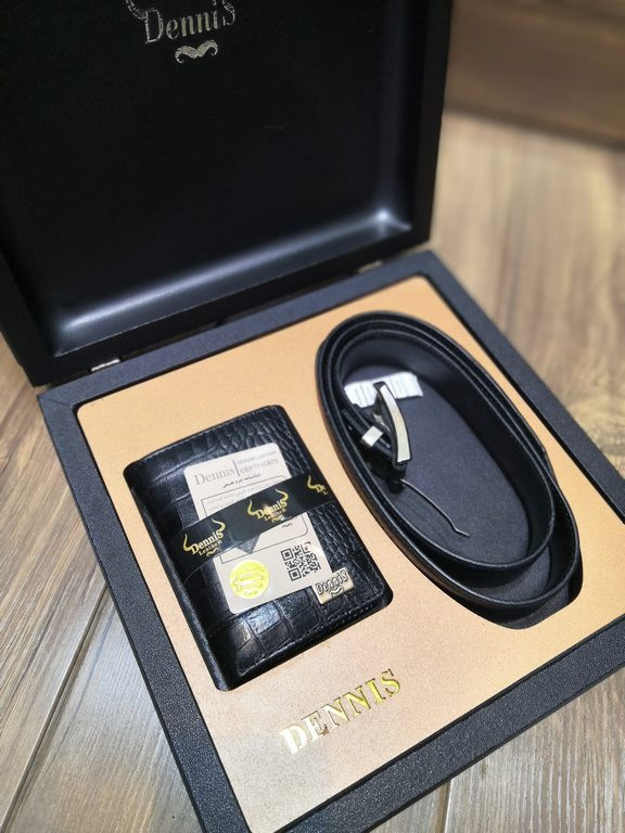 خرید ست کیف پول جیبی مردانه دو تیکه چرم گاوری طبیعی کرو دنیس