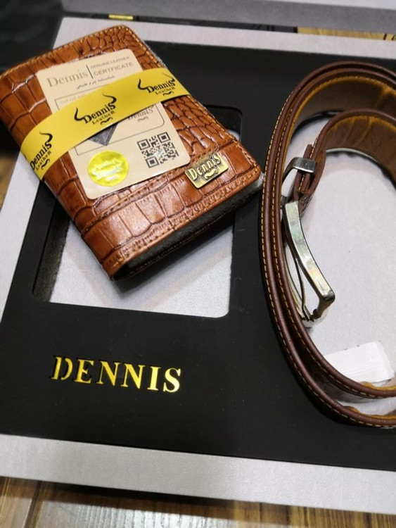 خرید ست کیف پول جیبی مردانه دو تیکه چرم گاوری طبیعی کرو دنیس