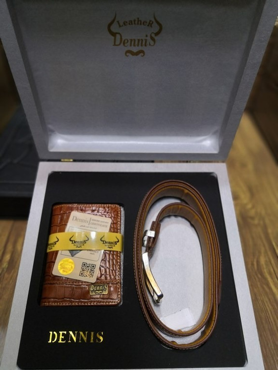 خرید ست کیف پول جیبی مردانه دو تیکه چرم گاوری طبیعی کرو دنیس