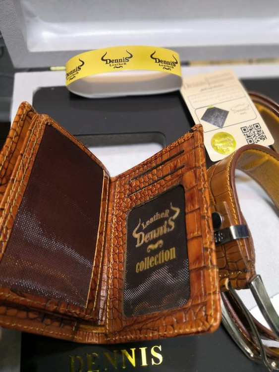 خرید ست کیف پول جیبی مردانه دو تیکه چرم گاوری طبیعی کرو دنیس