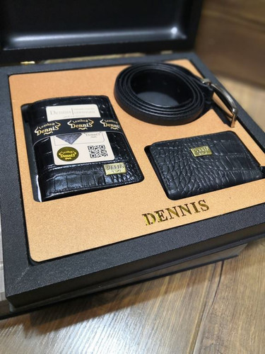 خرید ست کیف پول چرم گاوی طبیعی کرو 3تیکه نیم کتی دنیس